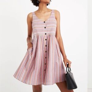 Madewell Pink Rainbow Multi Striped Button-Front Mini Dress